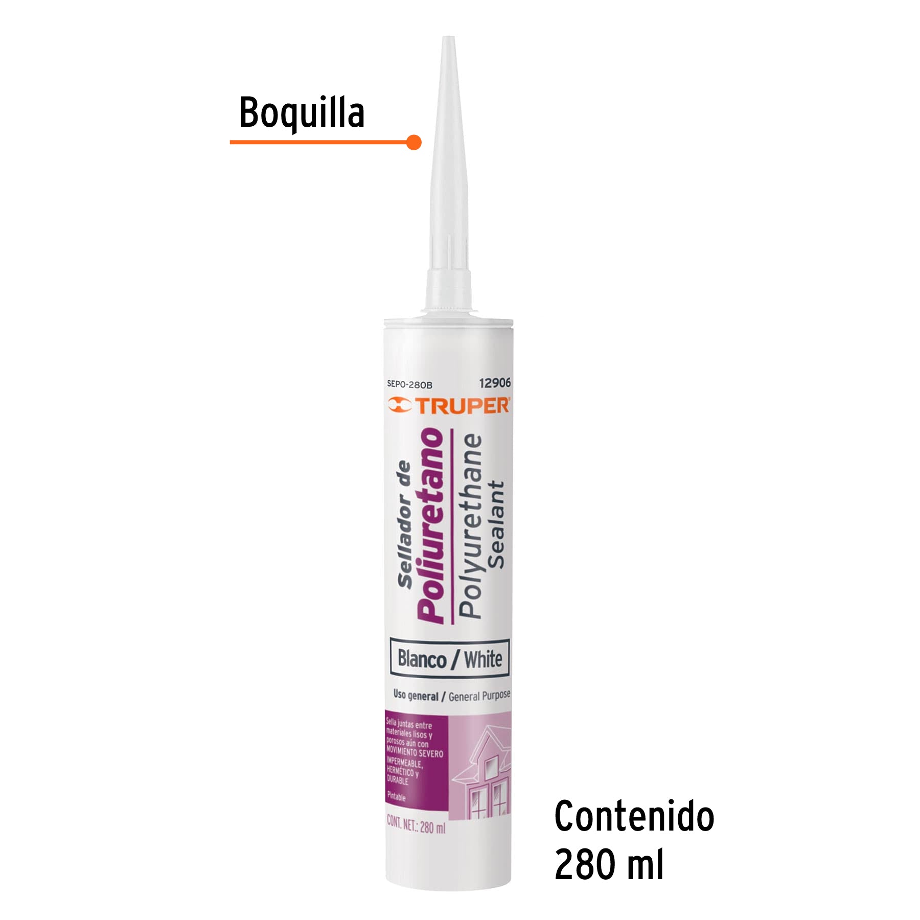 Sellador de poliuretano de 280 ml, blanco, Truper SEPO-280B 12906 MM00