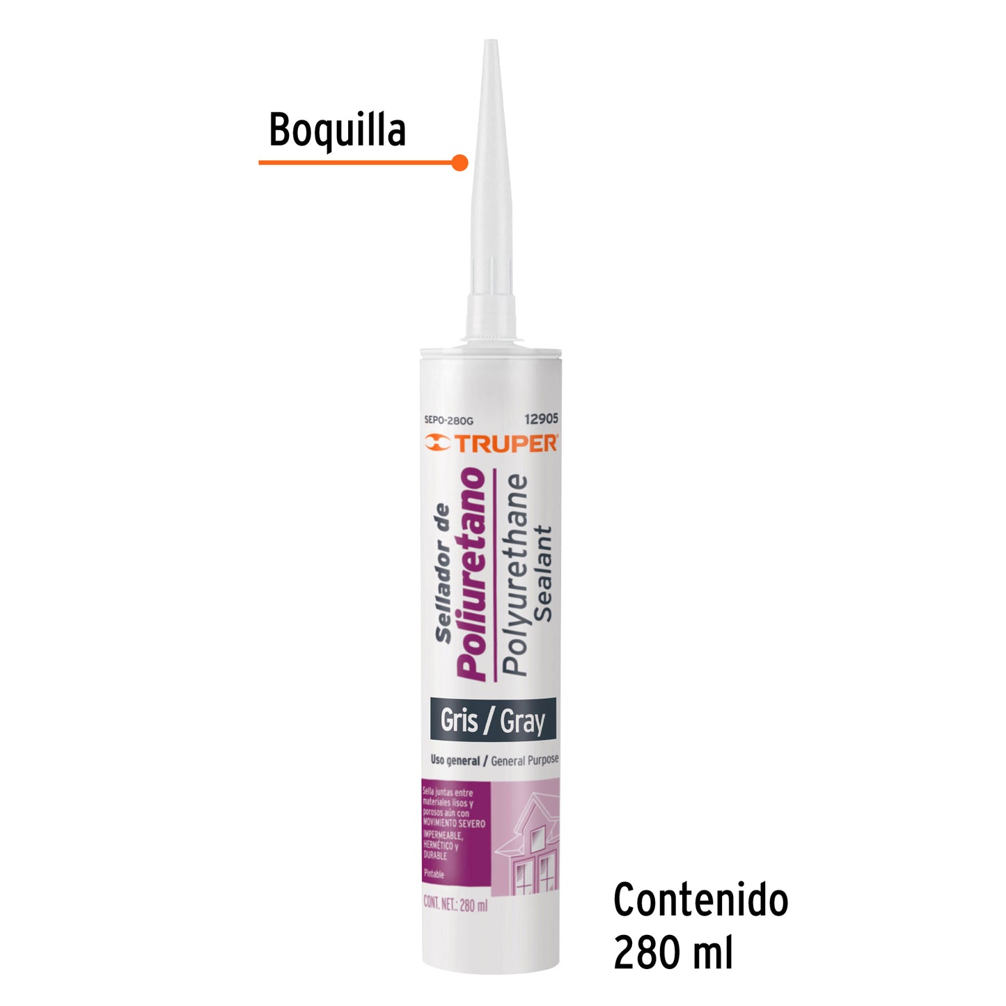 Sellador de poliuretano de 280 ml, gris, Truper SEPO-280G 12905 MM00