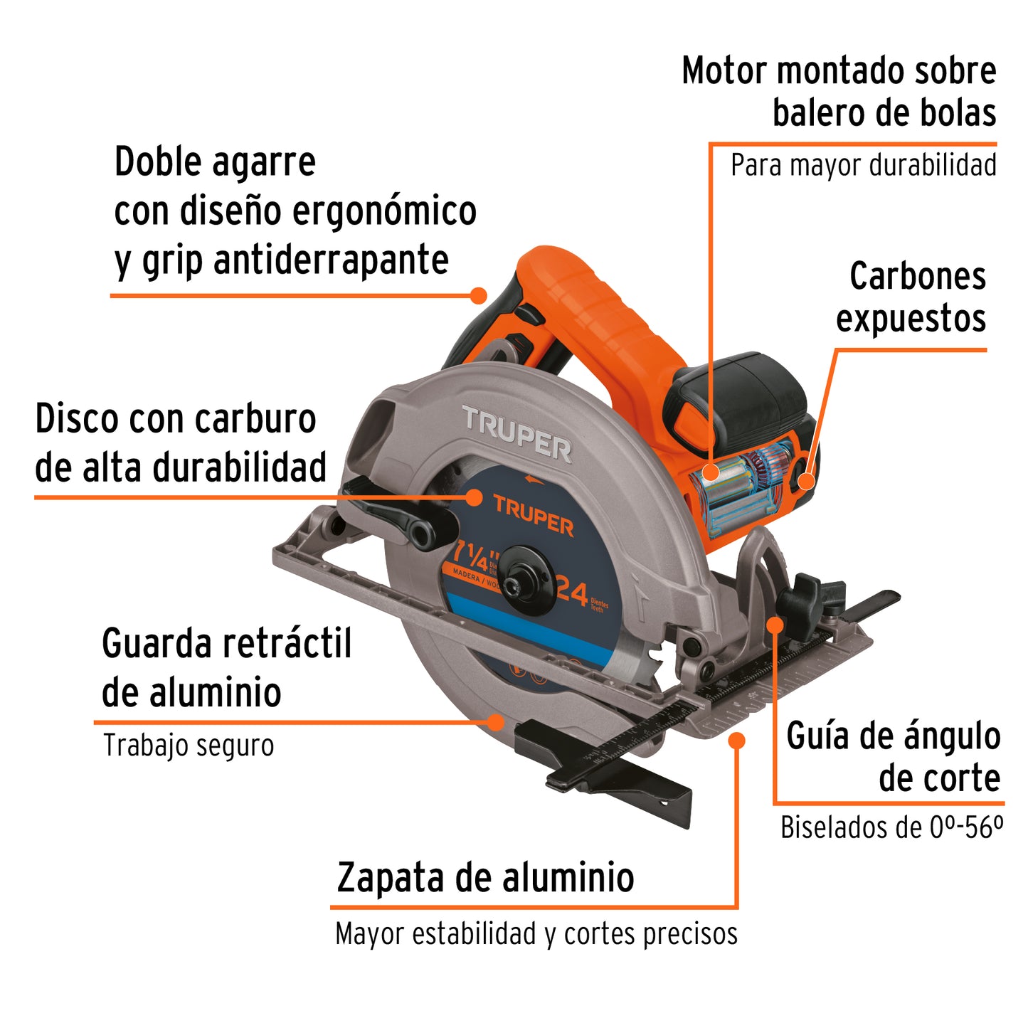 Sierra circular 7-1/4' 1750W, profesional, Truper SICI-7-1/4A3 11004 MM0