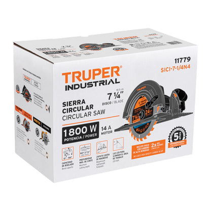 Sierra circular 7-1/4' 1800 W, industrial, Truper SICI-7-1/4N4 11779 MM0