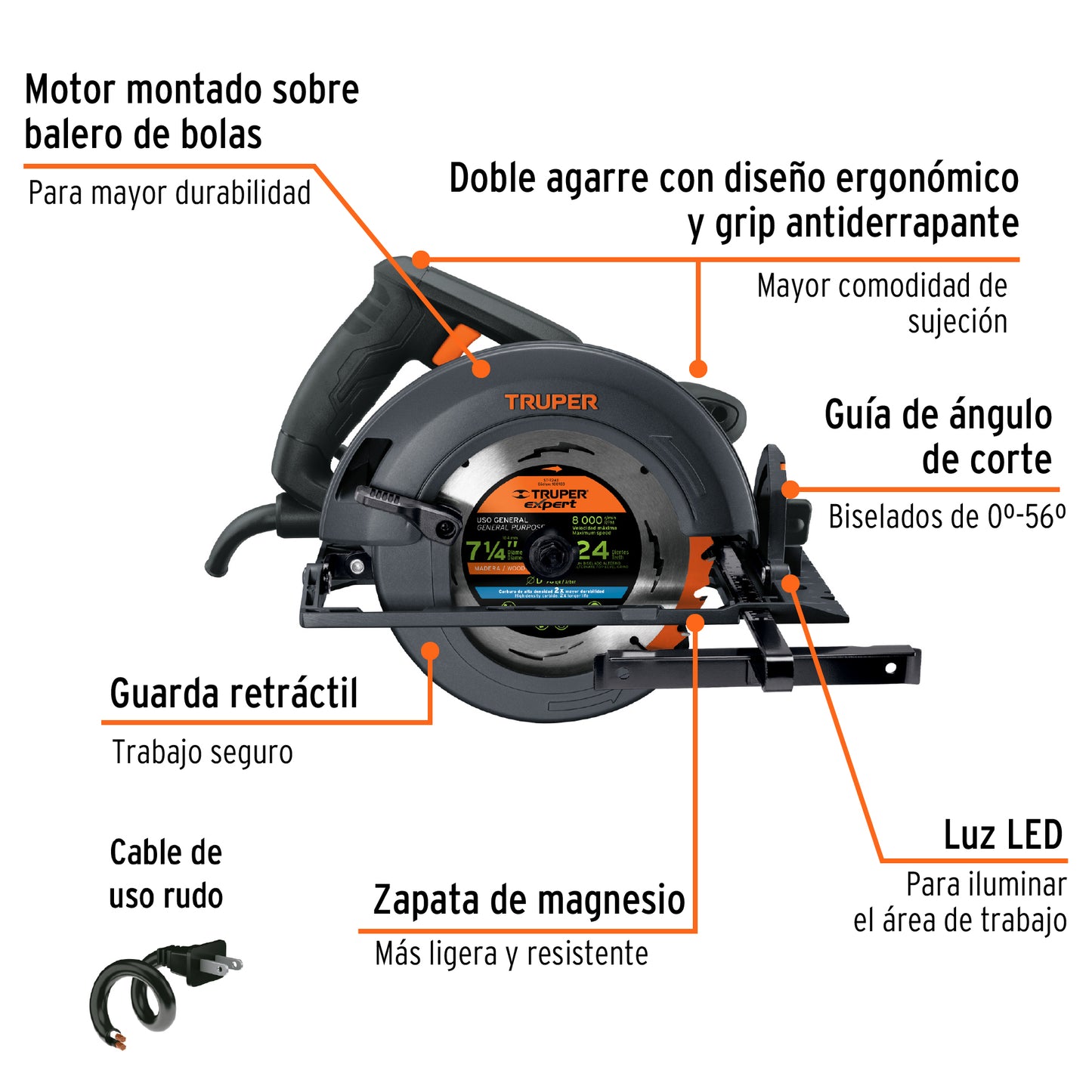 Sierra circular 7-1/4' 1800 W, industrial, Truper SICI-7-1/4N4 11779 MM0