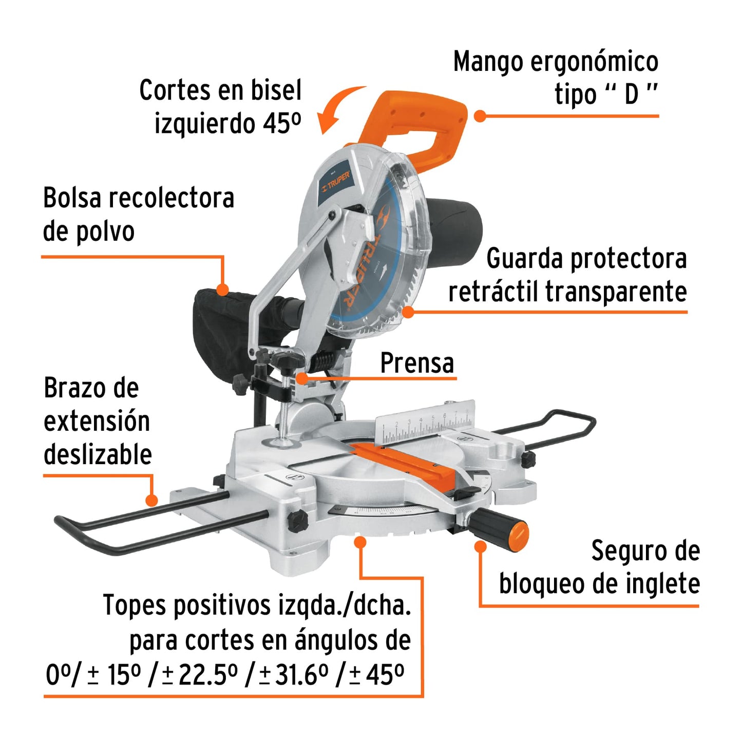 Sierra de inglete 10' de 1900 W para corte en aluminio SINA-10 12462 MM1