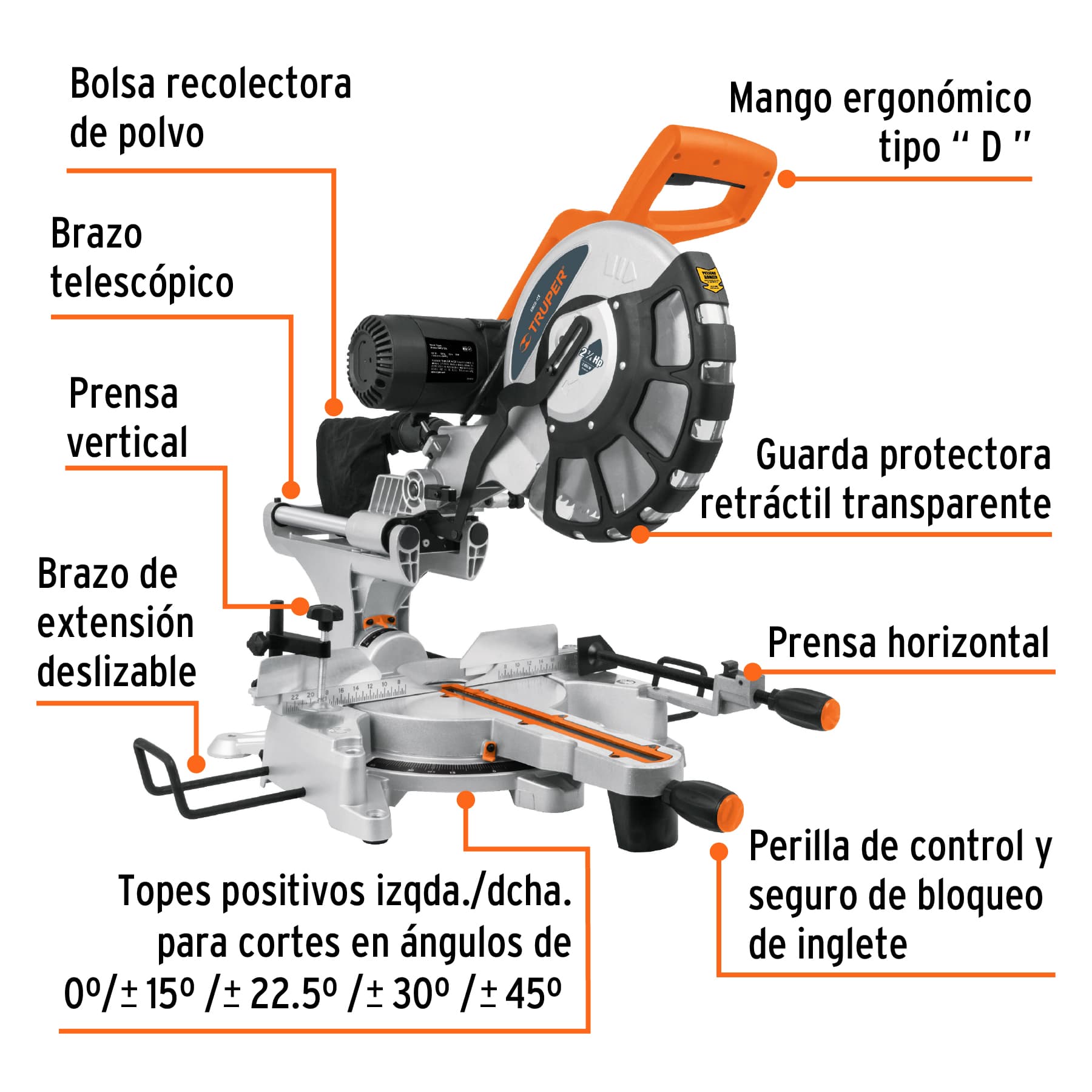 Sierra de inglete 12' de 2000 W telescópica compuesta SINCO-12X 12464 MM1