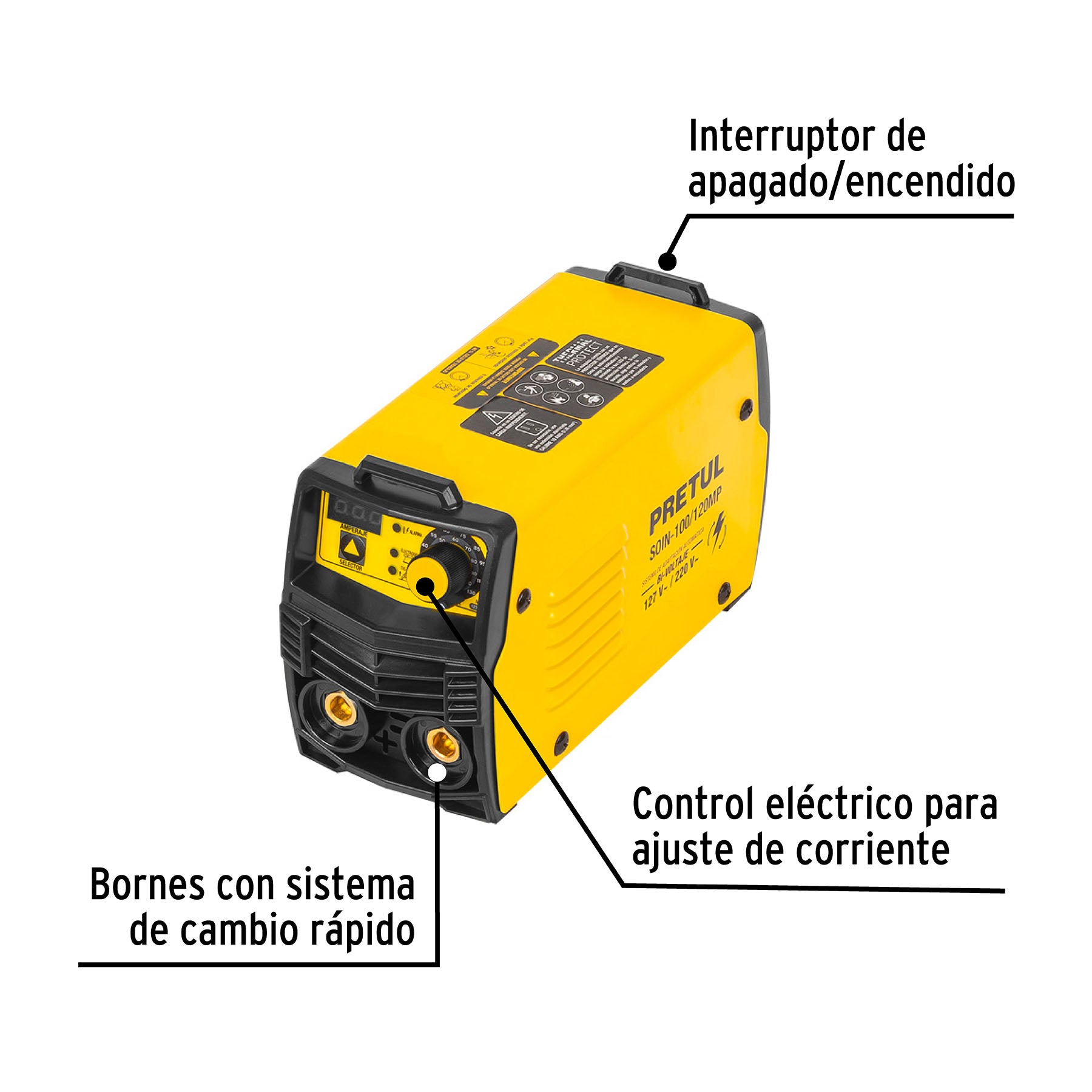 Mini soldadora inversora bi-voltaje 120 A, 127/220V, Pretul SOIN-100/120MP 28156 MM1