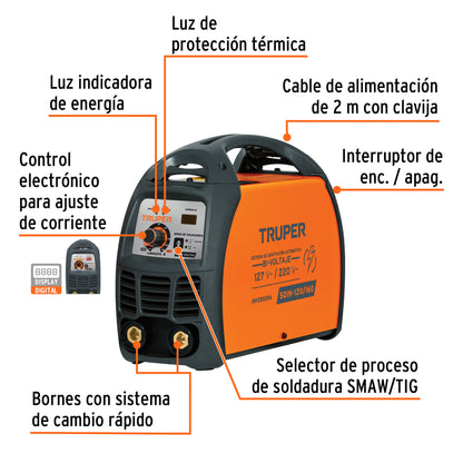 Soldadora inversora bi-voltaje 160 A, 127 V/220 V, Truper SOIN-120/160 13695 MM1
