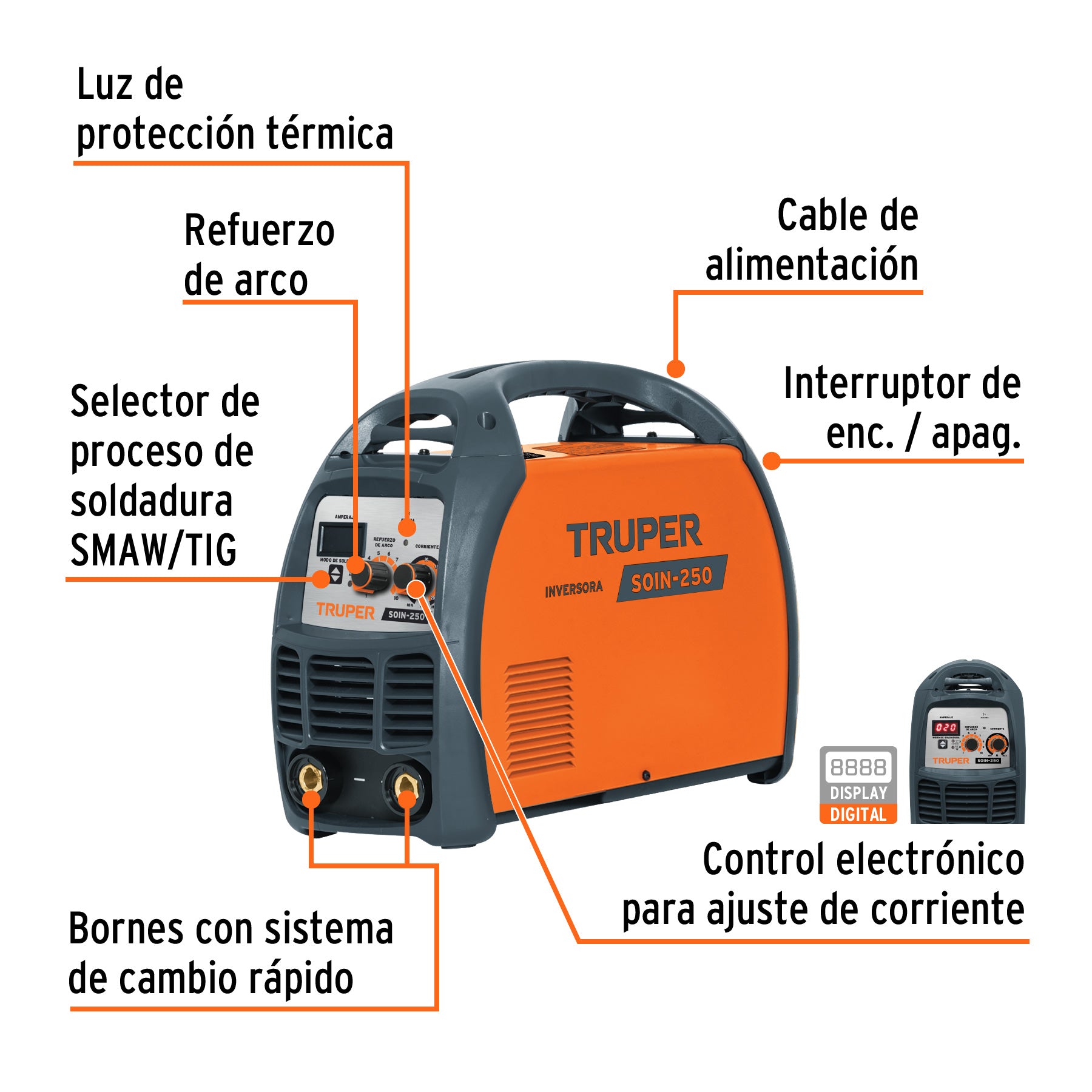 Soldadora inversora 250 A, 220 V, Truper SOIN-250 17411 MM1