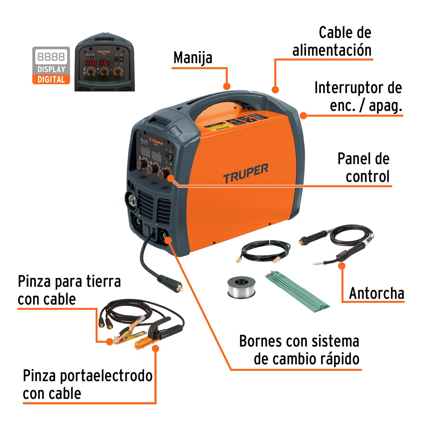 Soldadora para microalambre y electrodo, 130 A, Truper SOMI-130X 13191 MM1