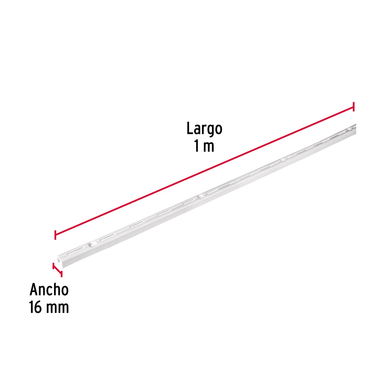 Cremallera sencilla blanca para ménsulas planas, 1m, Fiero SOMO-10CS 47710 MM00