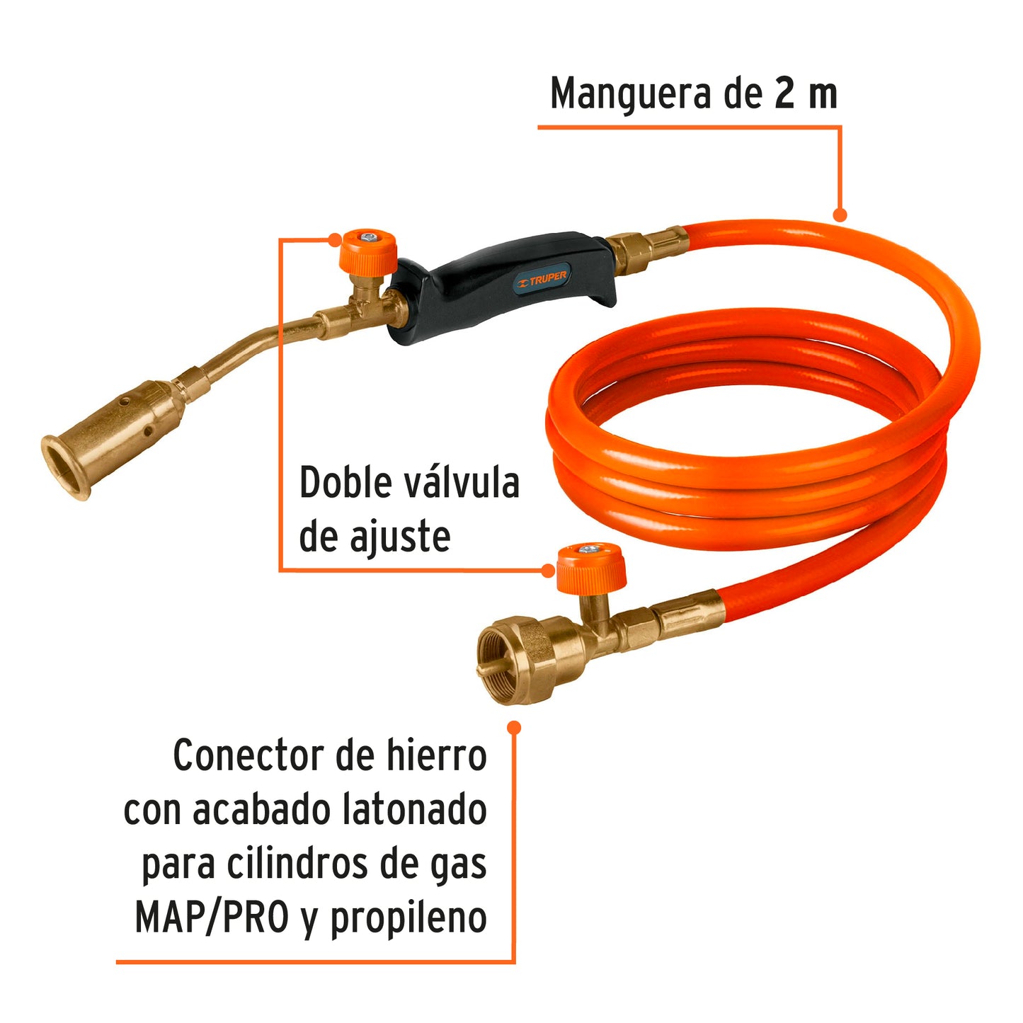 Soplete con manguera para gas, 1/2', Truper SOP-201 101970 MM00