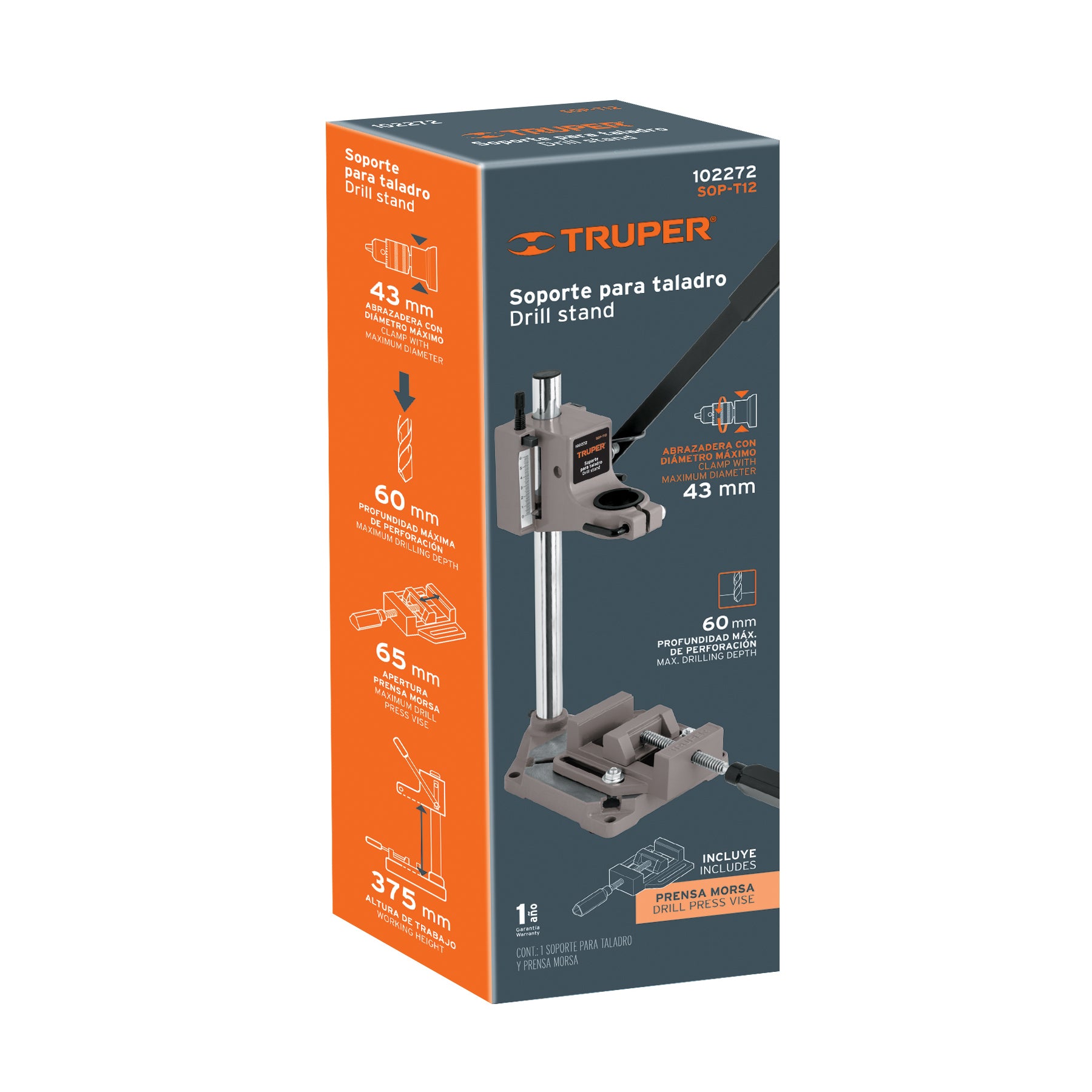 Soporte vertical para taladro 3/8'-1/2', Truper SOP-T12 102272 MM00