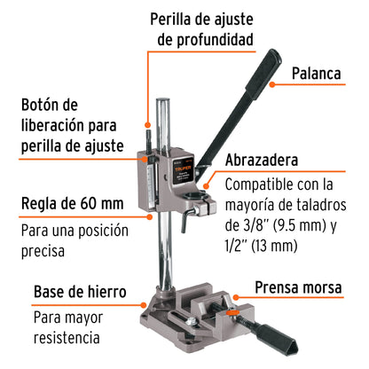 Soporte vertical para taladro 3/8'-1/2', Truper SOP-T12 102272 MM00