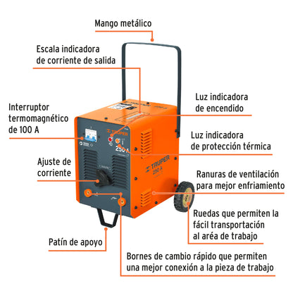 Soldadora de arco eléctrico, corriente alterna 210 A, Truper SOT-250A 14355 MM0