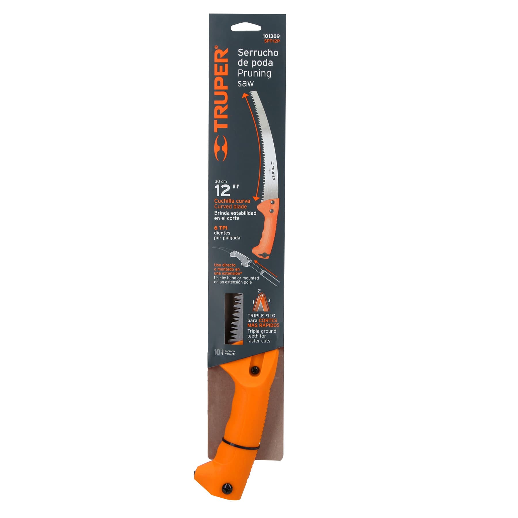 Serrucho de poda 12' hoja curva 6 DPP mango plástico, Truper SPT-12P 101389 MM00