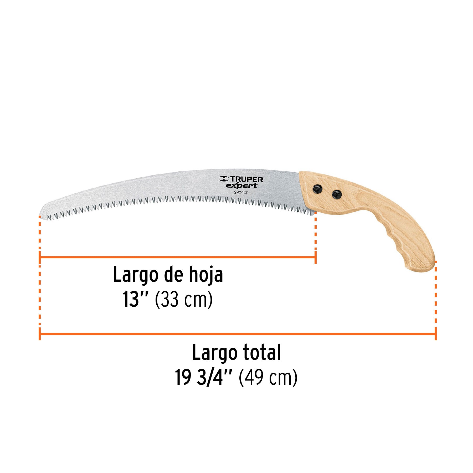 Serrucho de poda 13', hoja curva, 7 DPP, Truper Expert SPX-13C 100121 MM00