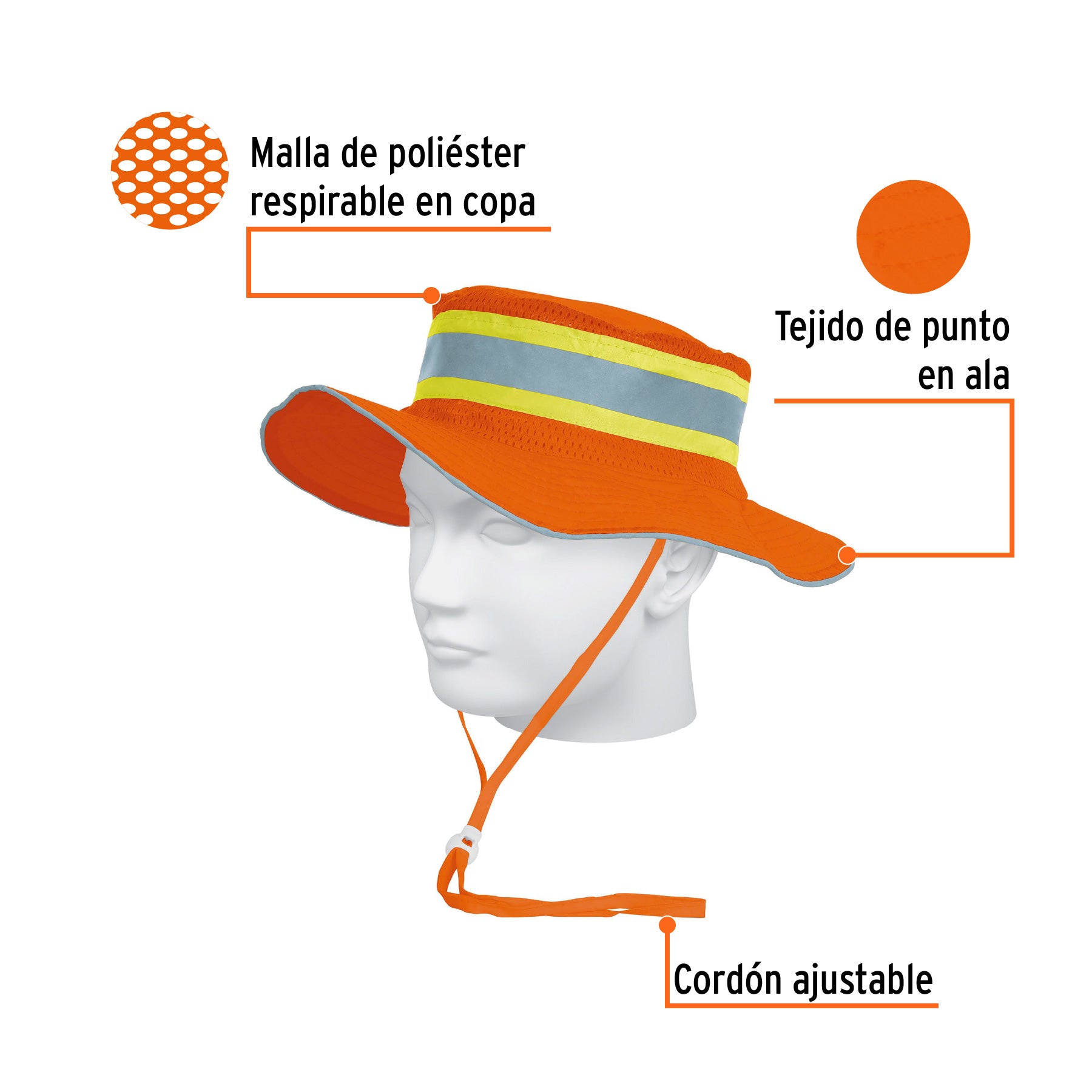 Sombrero naranja alta visibilidad con reflejante, Truper SR-600N 14009 MM00