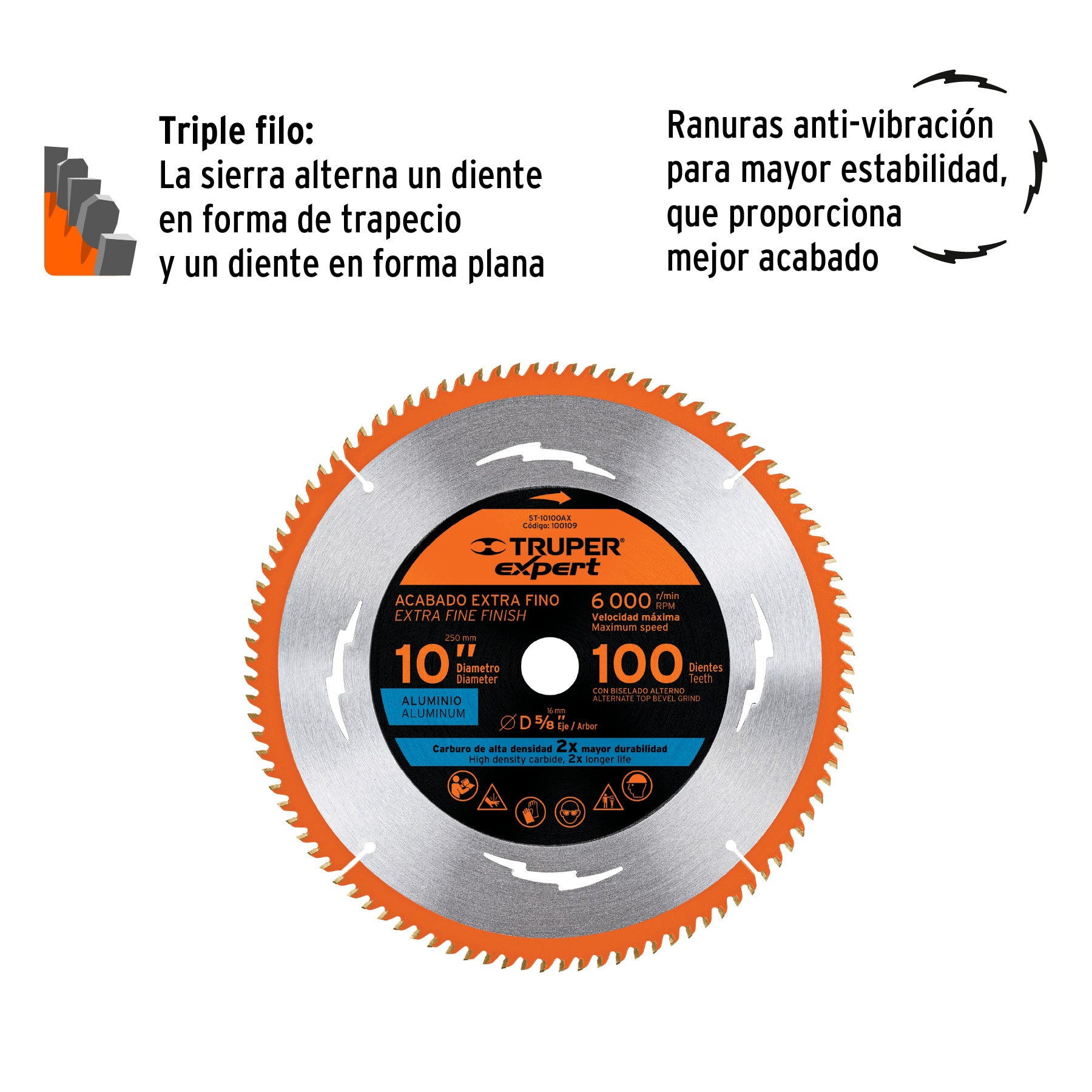 Disco sierra 10' p/aluminio, 100 dientes centro 5/8', Expert ST-10100AX 100109 MM00