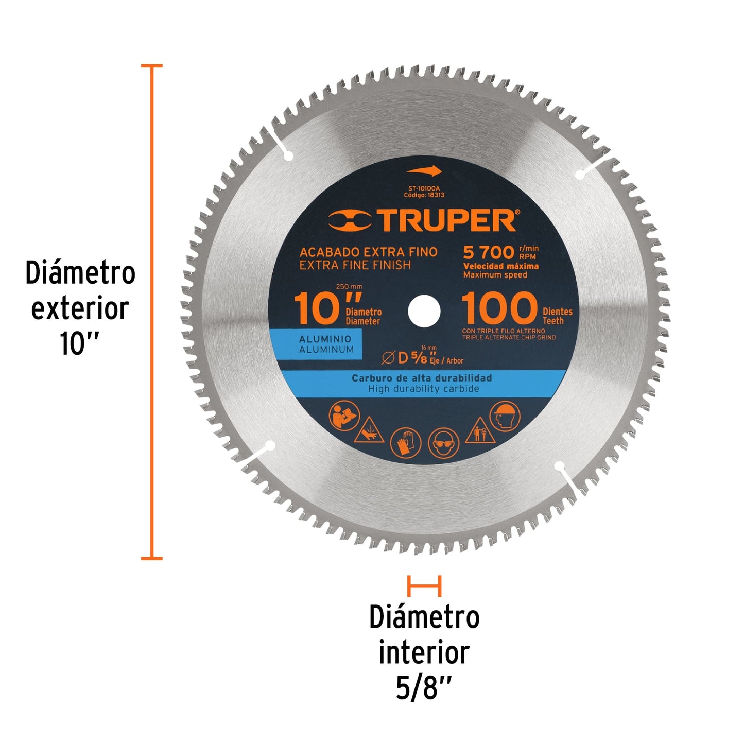 Disco sierra 10' para aluminio, 100 dientes centro 5/8' ST-10100A 18313 MM00