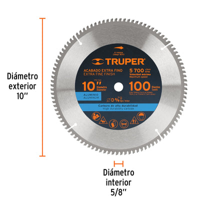 Disco sierra 10' para aluminio, 100 dientes centro 5/8' ST-10100A 18313 MM00