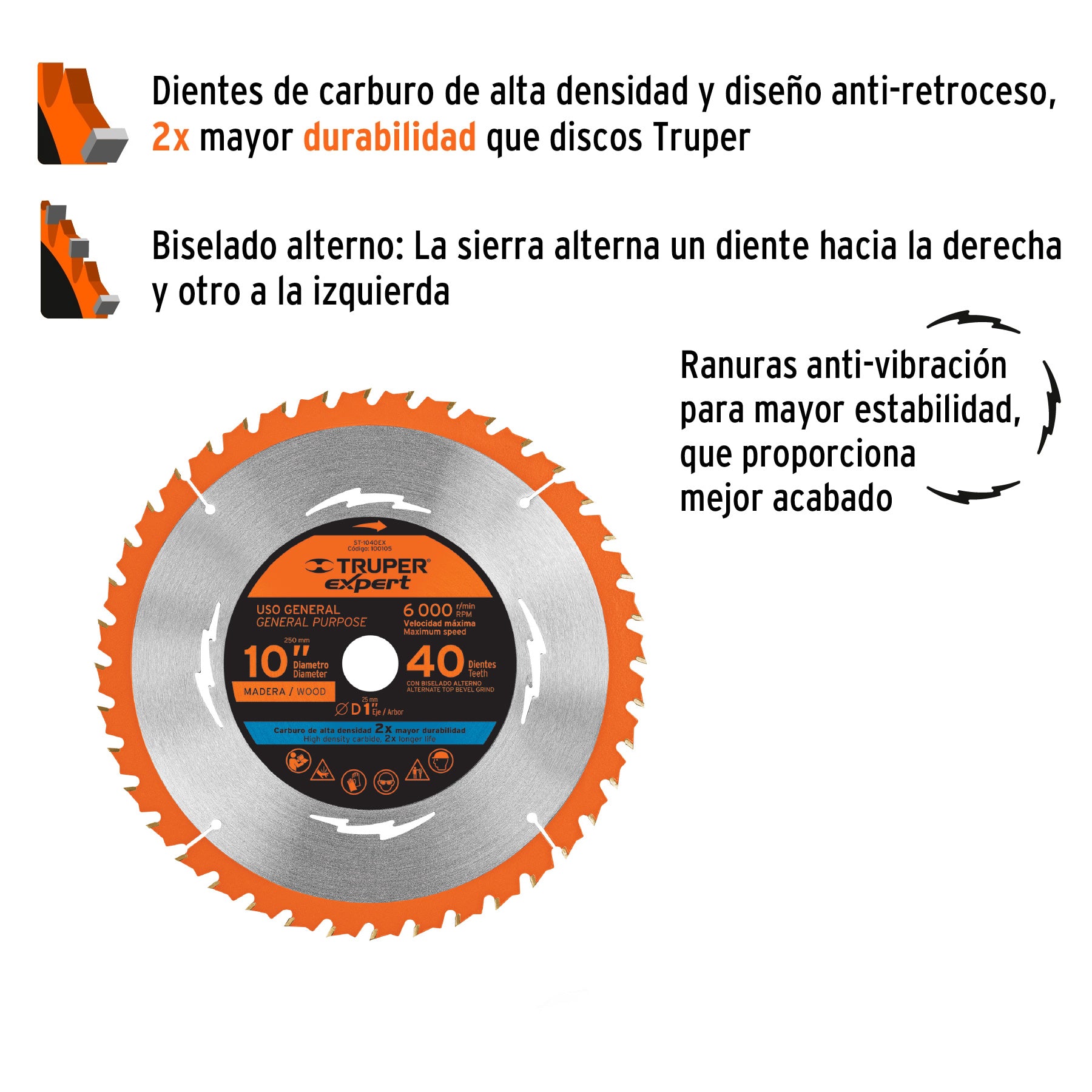 Disco sierra 10' para madera, 40 dientes centro 1', Expert ST-1040EX 100105 MM00