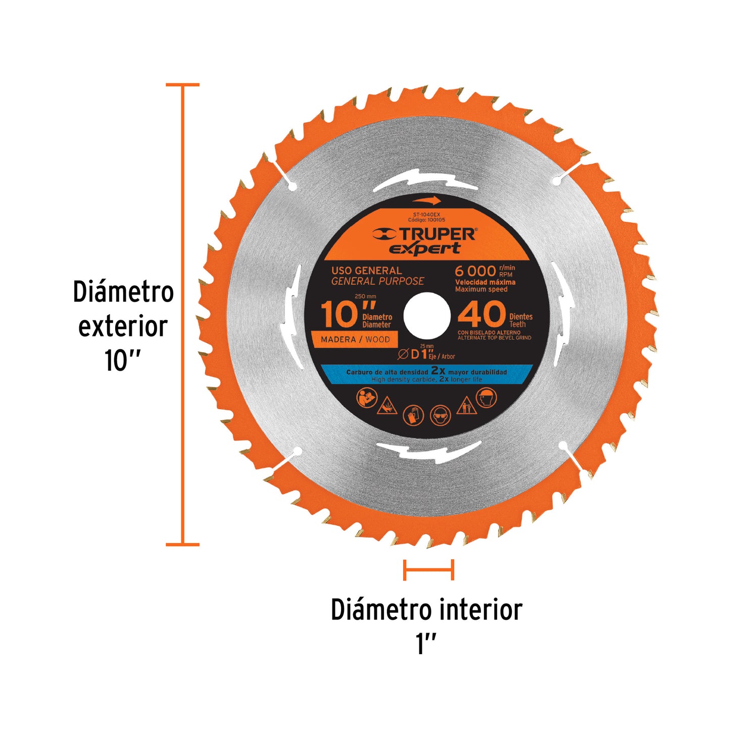 Disco sierra 10' para madera, 40 dientes centro 1', Expert ST-1040EX 100105 MM00