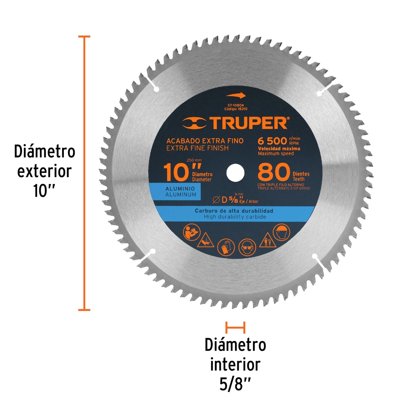 Disco sierra 10' para aluminio, 80 dientes centro 5/8' ST-1080A 18310 MM00