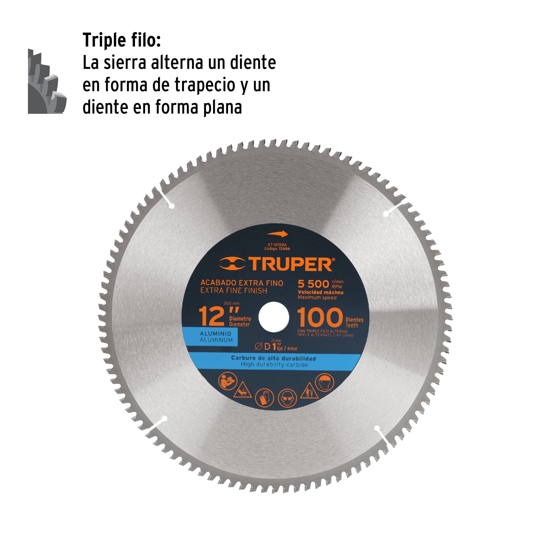 Disco sierra 12' para aluminio, 100 dientes centro 1' ST-12100A 12686 MM00