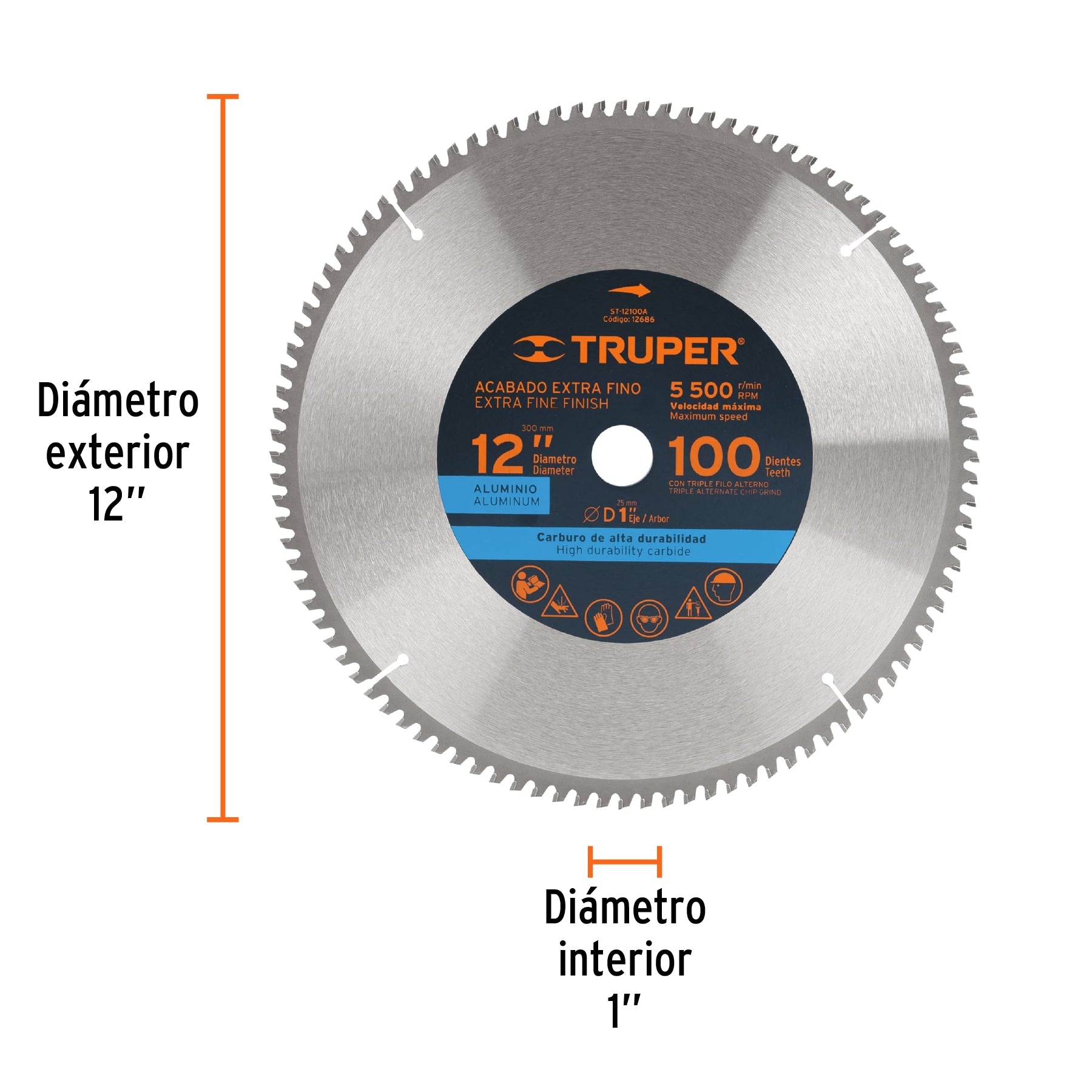 Disco sierra 12' para aluminio, 100 dientes centro 1' ST-12100A 12686 MM00