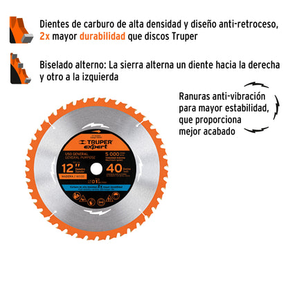 Disco sierra 12' para madera, 40 dientes centro 1', Expert ST-1240EX 100107 MM00