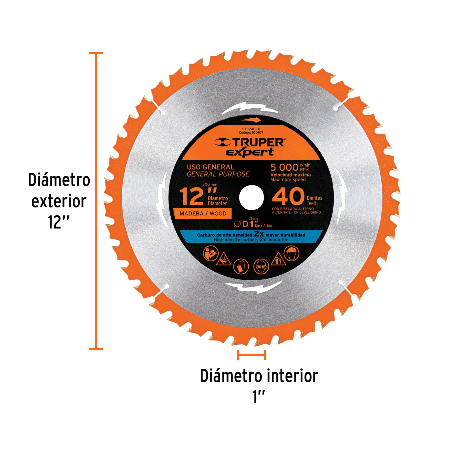 Disco sierra 12' para madera, 40 dientes centro 1', Expert ST-1240EX 100107 MM00