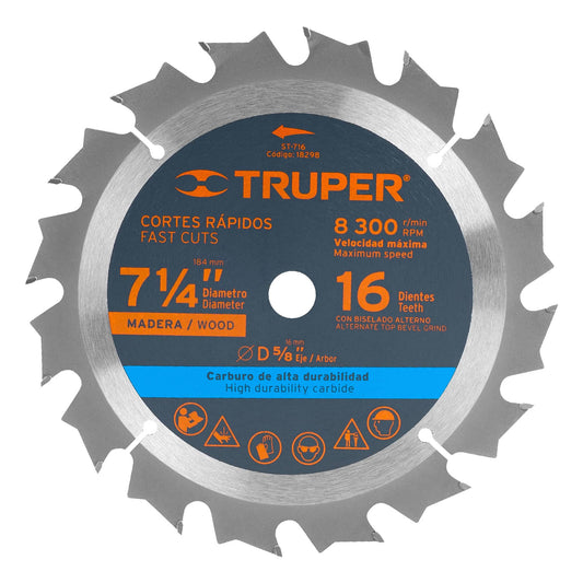 Disco sierra 7- 1/4' para madera, 16 dientes centro 5/8' ST-716 18298 MM00