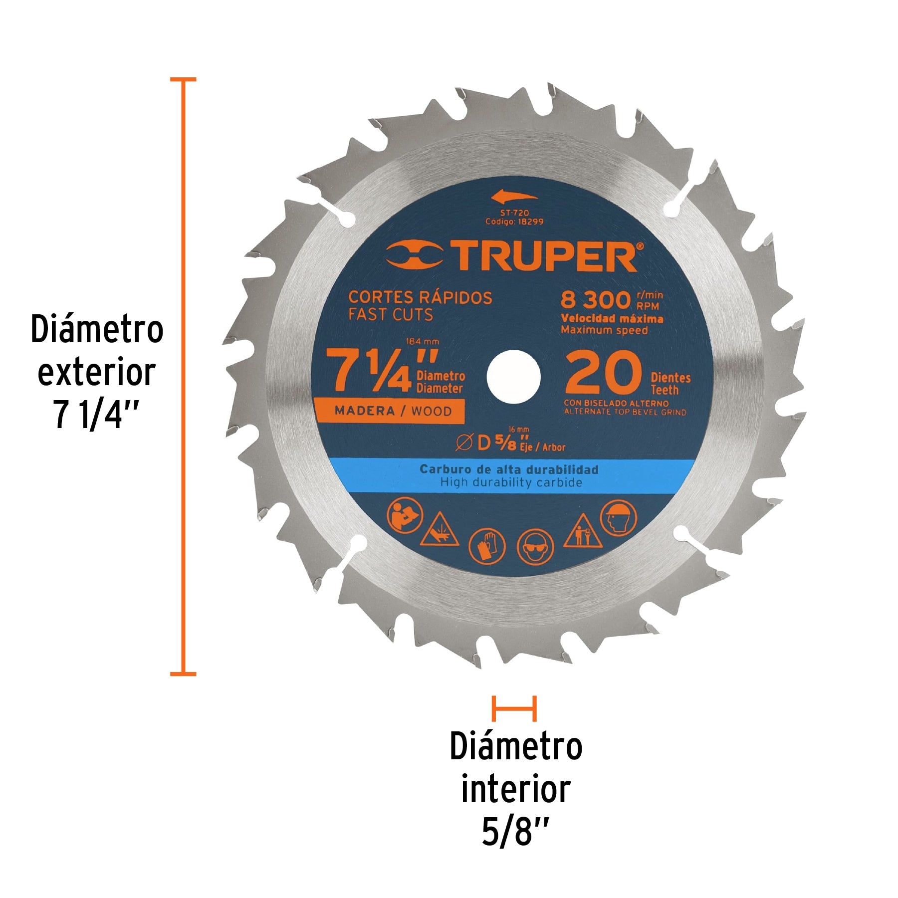 Disco sierra 7- 1/4' para madera, 20 dientes centro 5/8' ST-720 18299 MM00