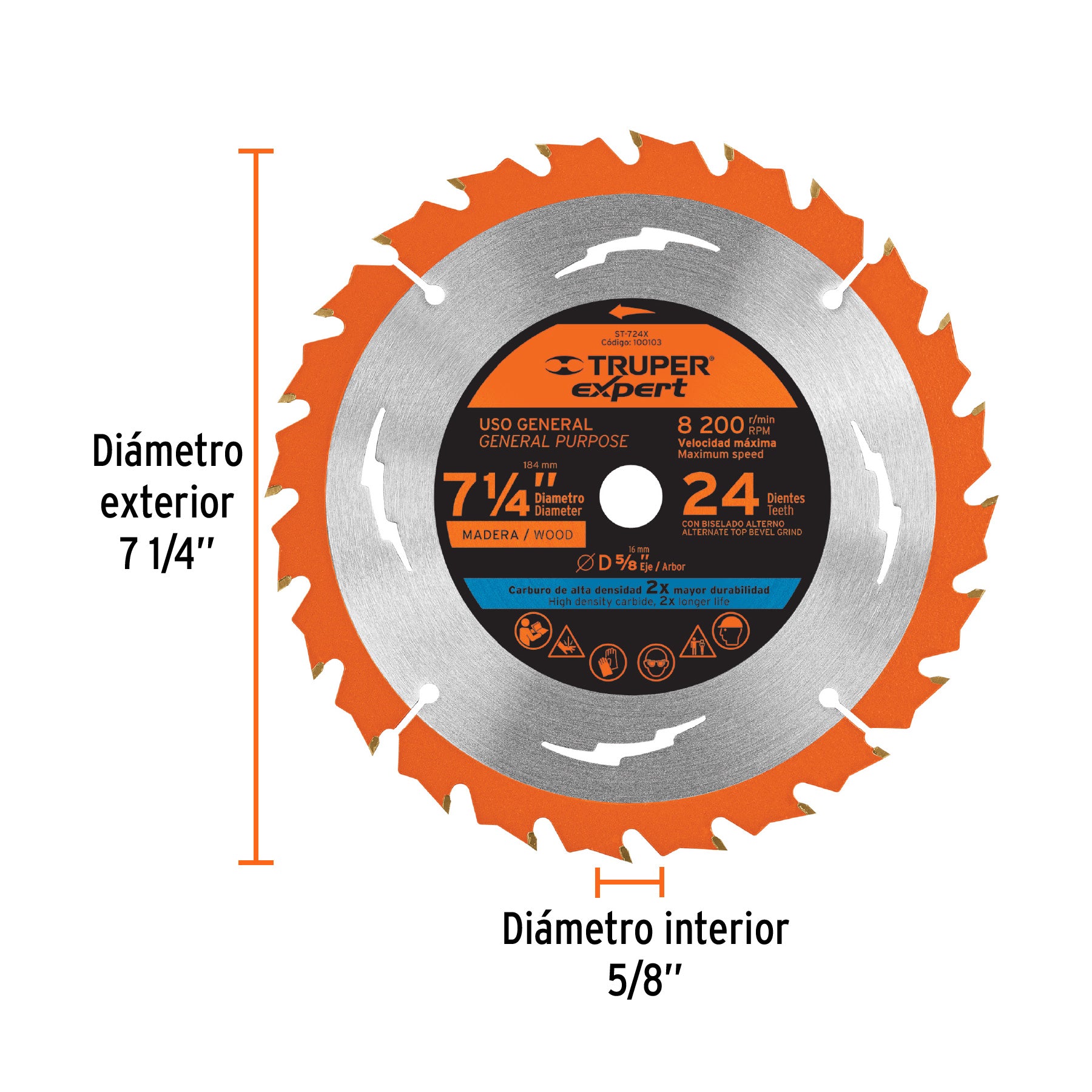 Disco sierra 7-1/4' p/madera, 24 dientes centro 5/8', Expert ST-724X 100103 MM00