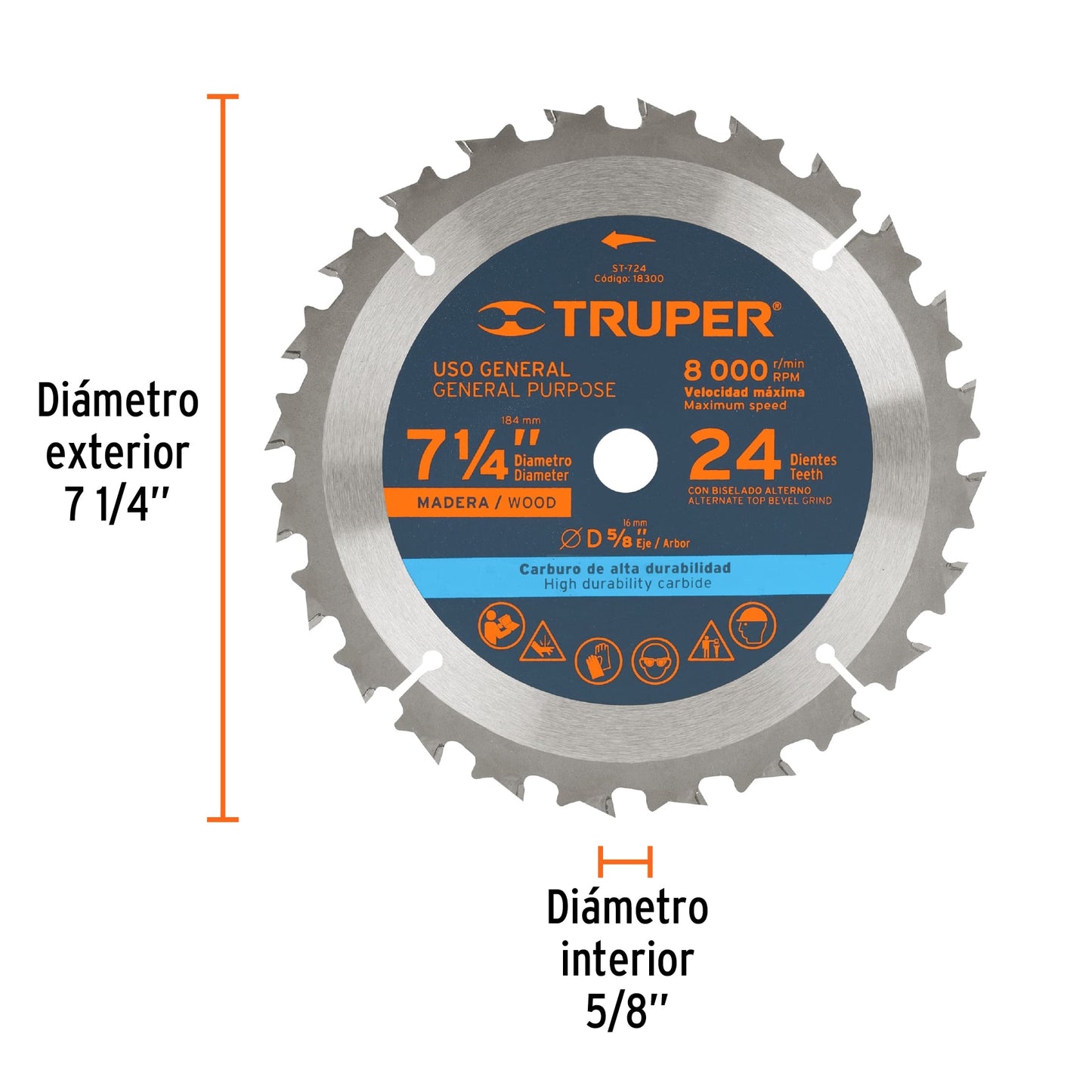 Disco sierra 7- 1/4' para madera, 24 dientes centro 5/8' ST-724 18300 MM00