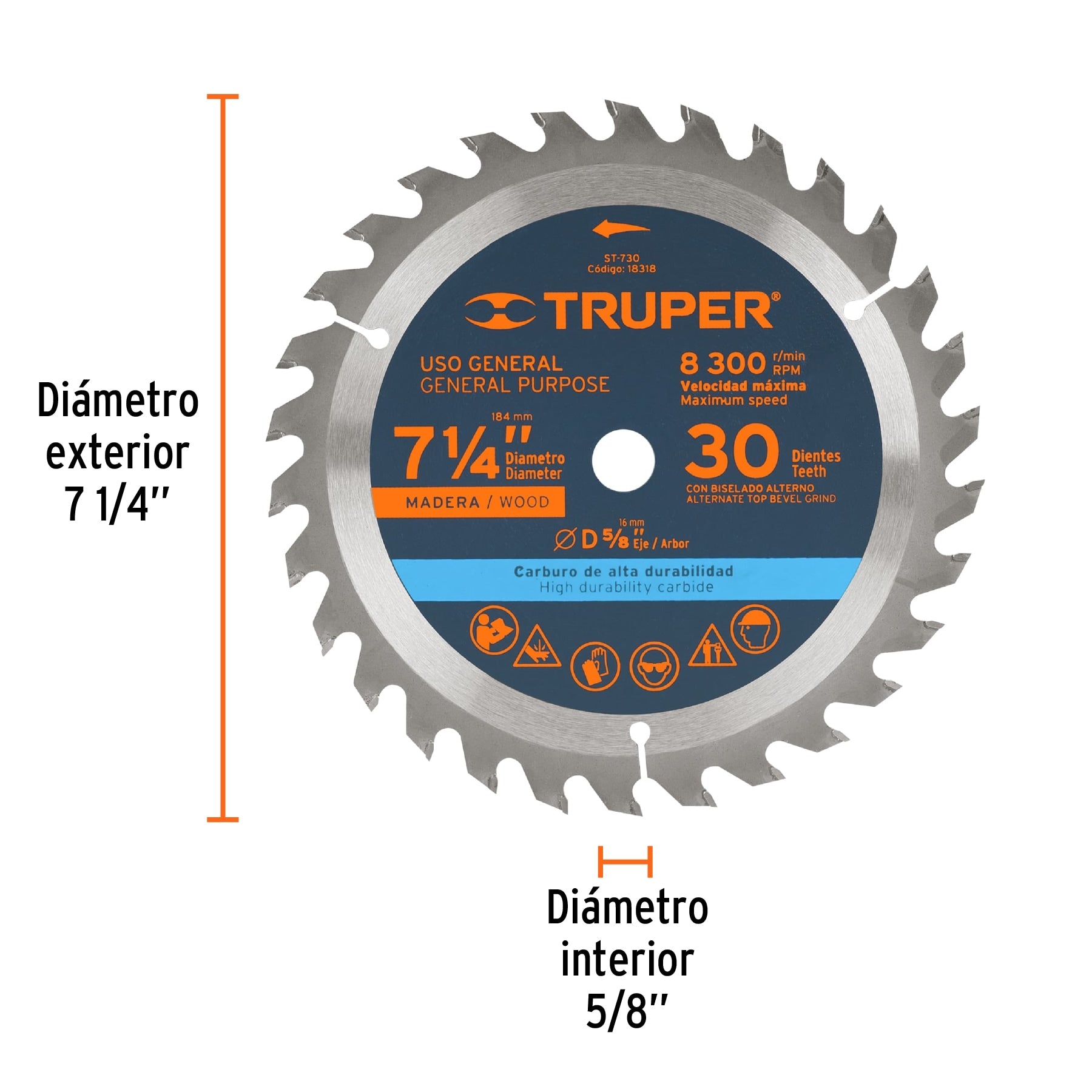 Disco sierra 7- 1/4' para madera, 30 dientes centro 5/8' ST-730 18318 MM00