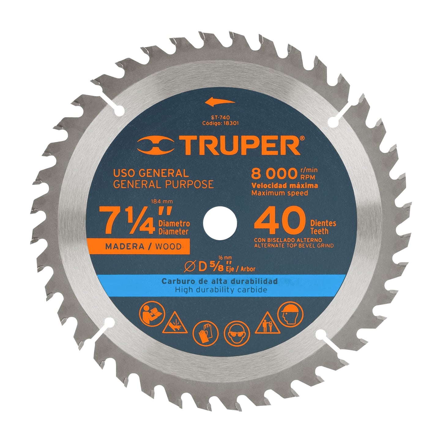 Disco sierra 7- 1/4' para madera, 40 dientes centro 5/8' ST-740 18301 MM00