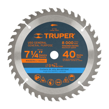 Disco sierra 7- 1/4' para madera, 40 dientes centro 5/8' ST-740 18301 MM00