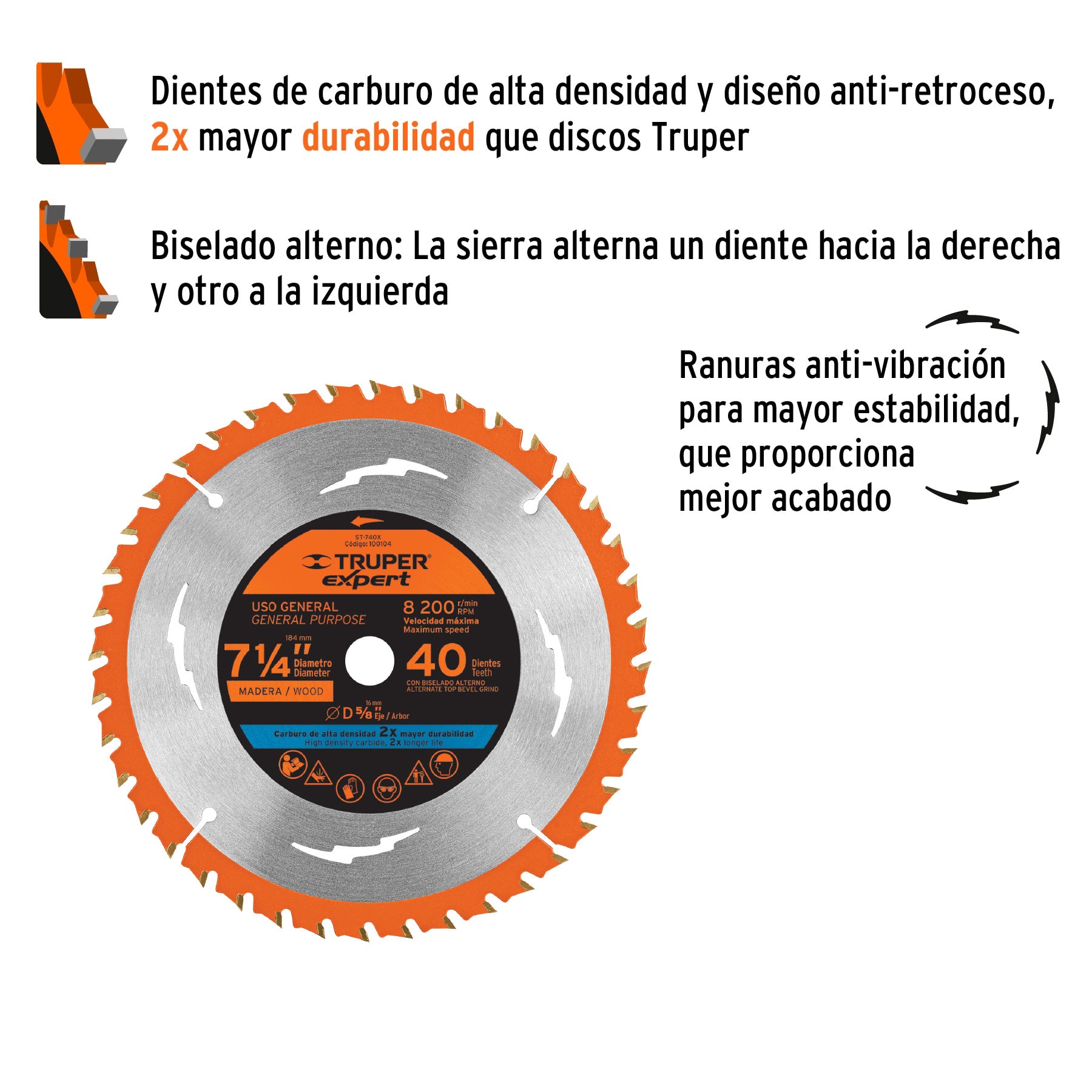 Disco sierra 7-1/4' p/madera, 40 dientes centro 5/8', Expert ST-740X 100104 MM00