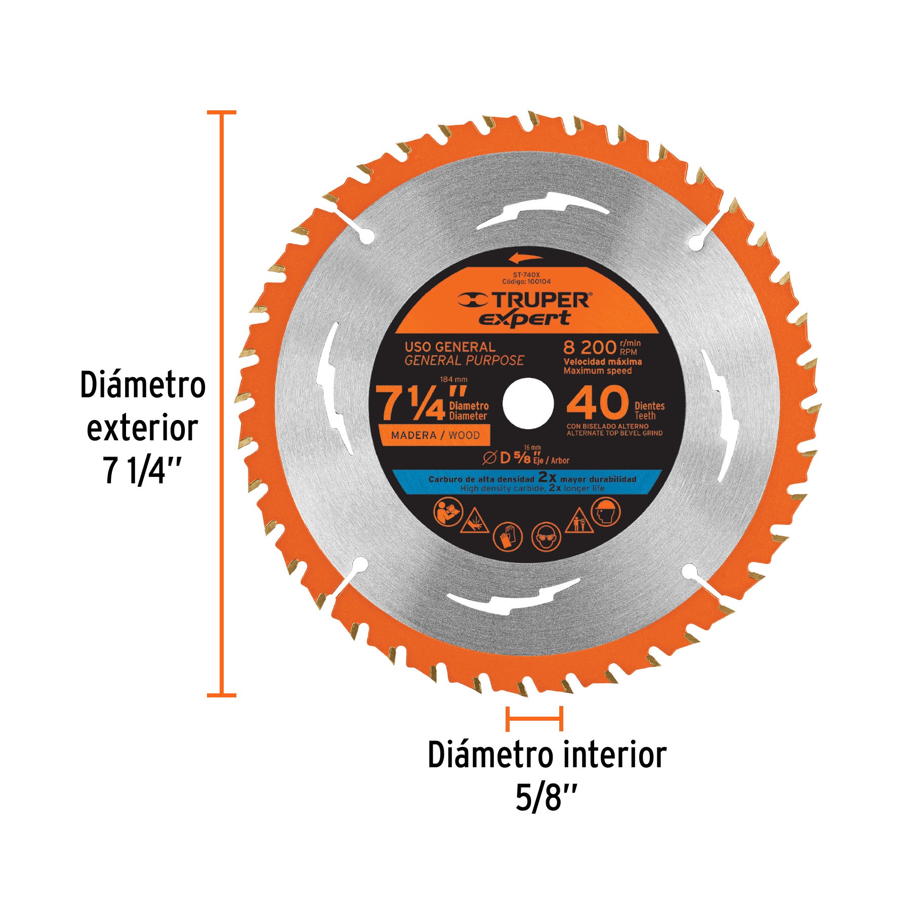 Disco sierra 7-1/4' p/madera, 40 dientes centro 5/8', Expert ST-740X 100104 MM00