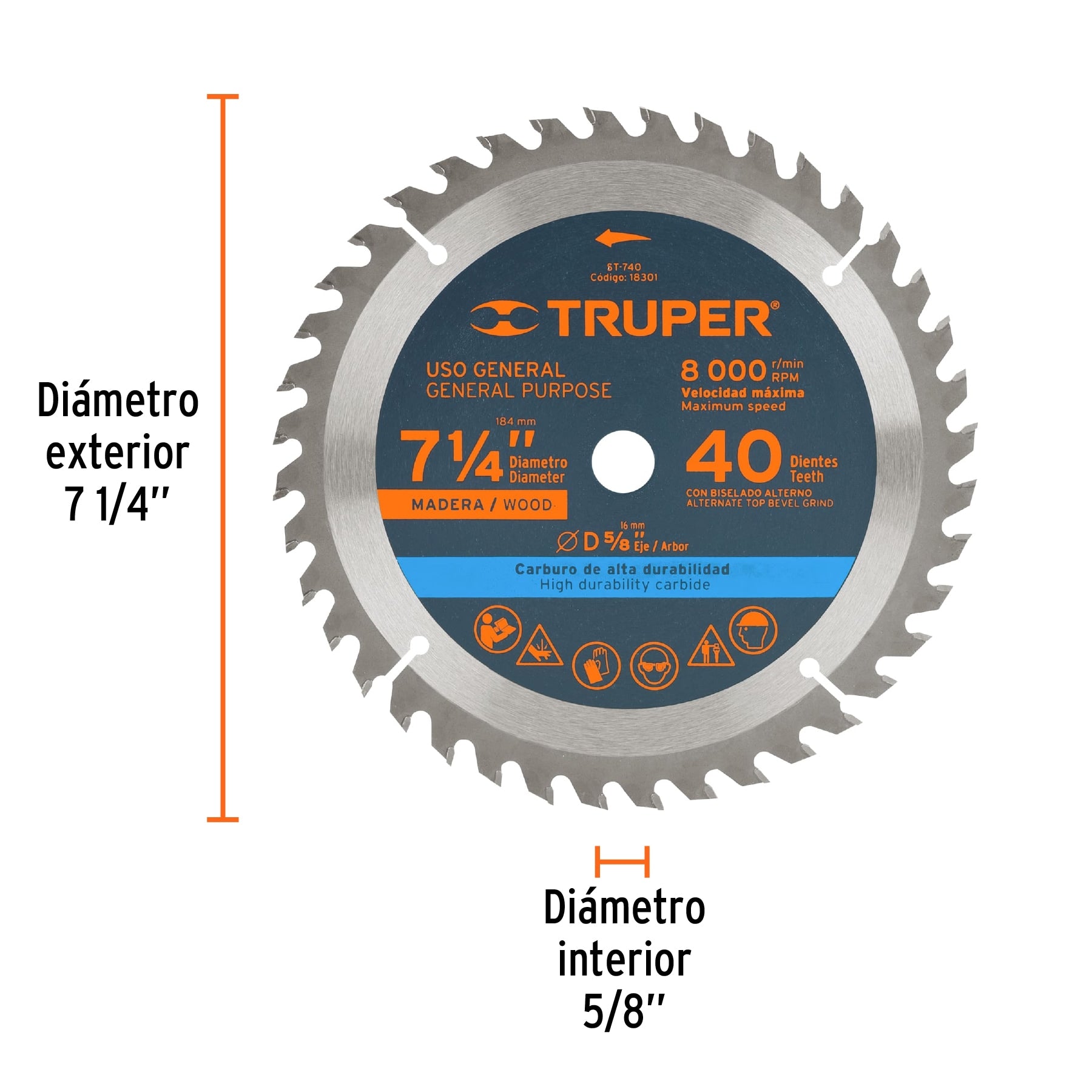 Disco sierra 7- 1/4' para madera, 40 dientes centro 5/8' ST-740 18301 MM00