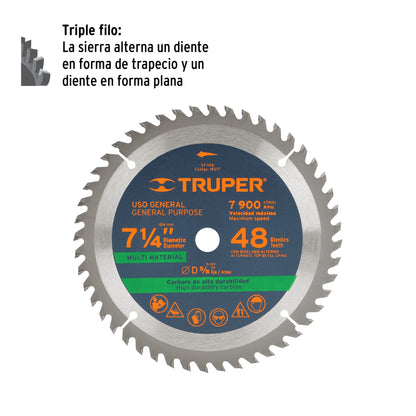 Disco sierra 7-1/4' multimaterial, 48 dientes centro 5/8' ST-748 18317 MM00