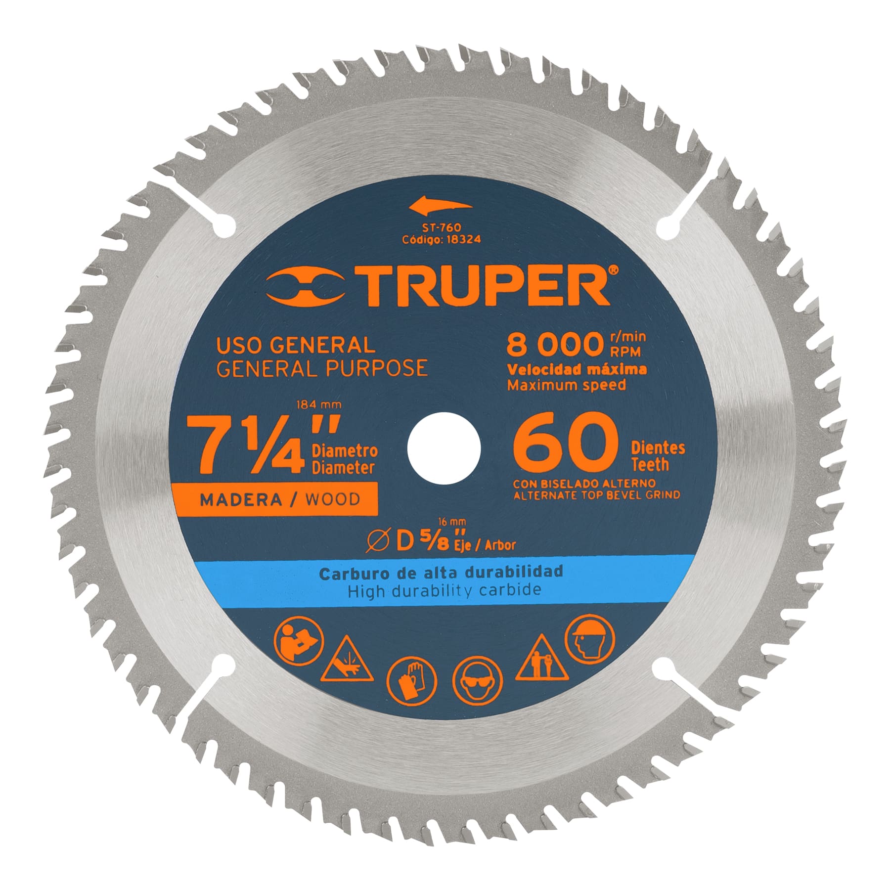 Disco sierra 7- 1/4' para madera, 60 dientes centro 5/8' ST-760 18324 MM00