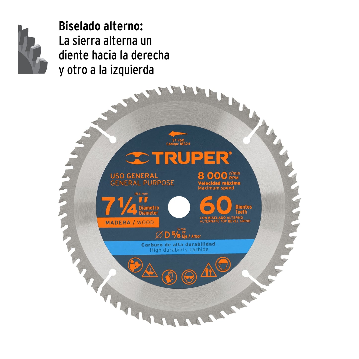 Disco sierra 7- 1/4' para madera, 60 dientes centro 5/8' ST-760 18324 MM00