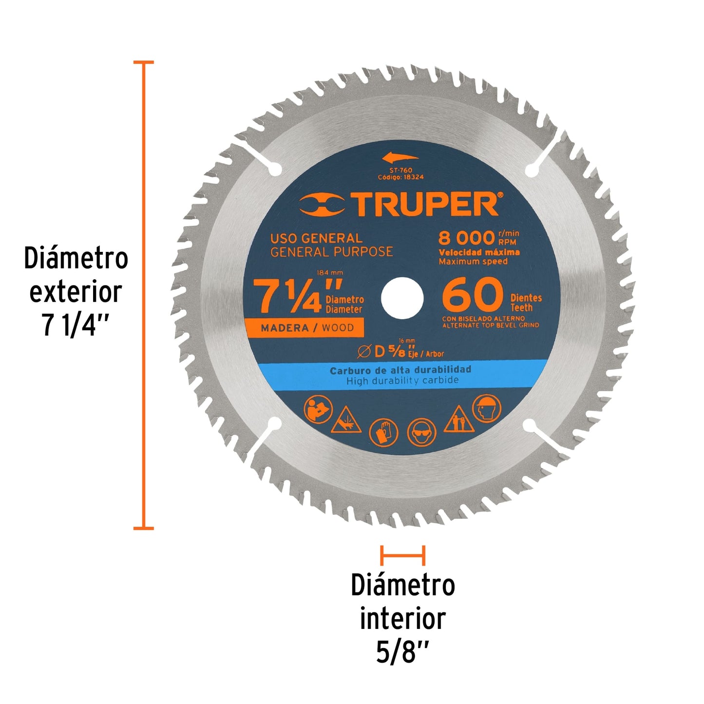 Disco sierra 7- 1/4' para madera, 60 dientes centro 5/8' ST-760 18324 MM00