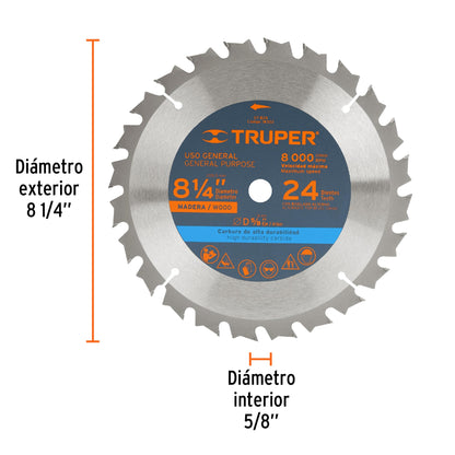 Disco sierra 8-1/4' para madera, 24 dientes centro 5/8' ST-824 18302 MM00