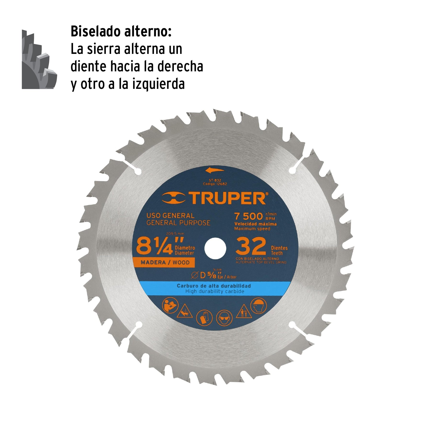 Disco sierra 8-1/4' para madera, 32 dientes centro 5/8' ST-832 12682 MM00