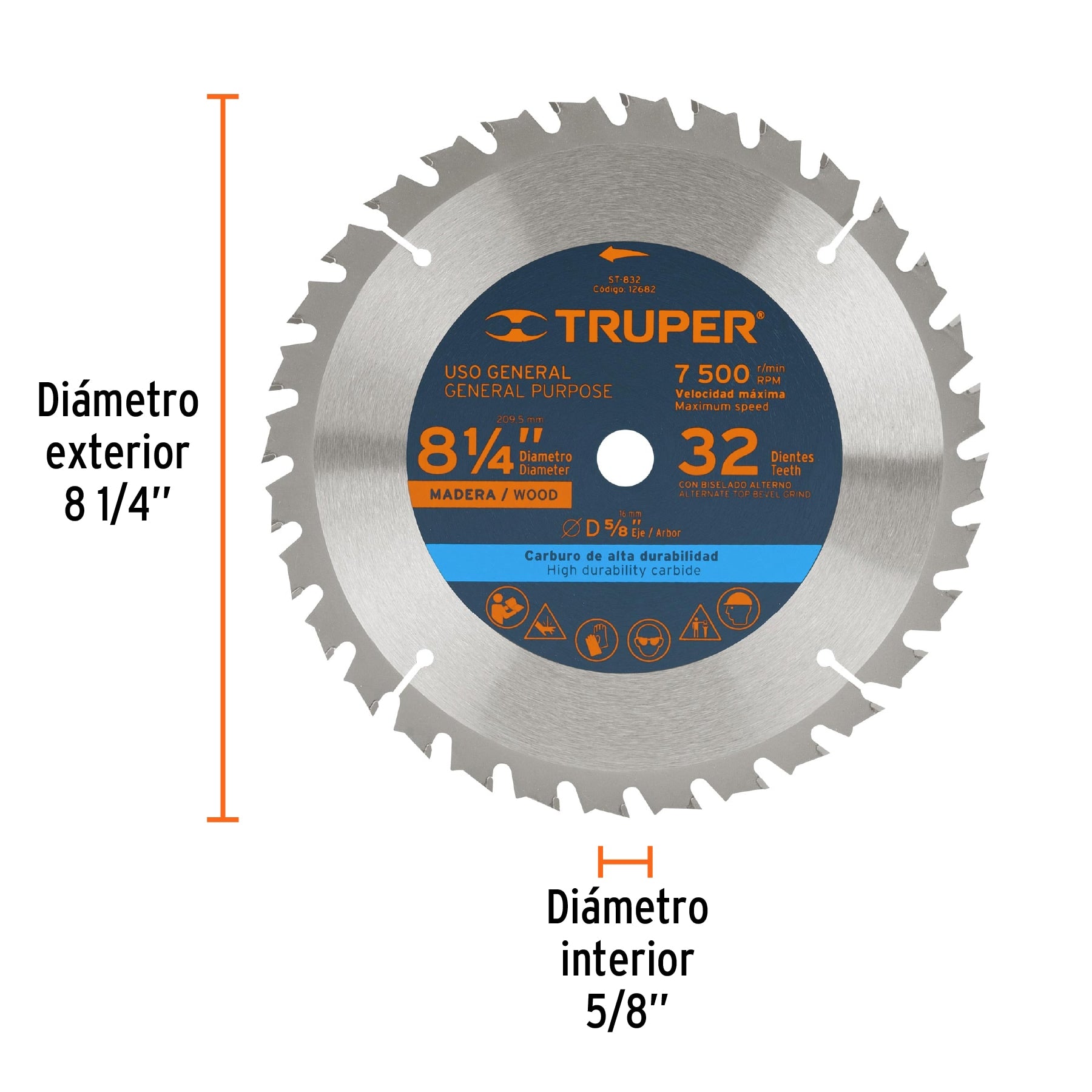 Disco sierra 8-1/4' para madera, 32 dientes centro 5/8' ST-832 12682 MM00