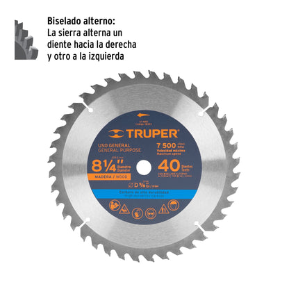 Disco sierra 8-1/4' para madera, 40 dientes centro 5/8' ST-840 18303 MM00