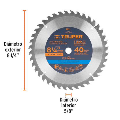 Disco sierra 8-1/4' para madera, 40 dientes centro 5/8' ST-840 18303 MM00