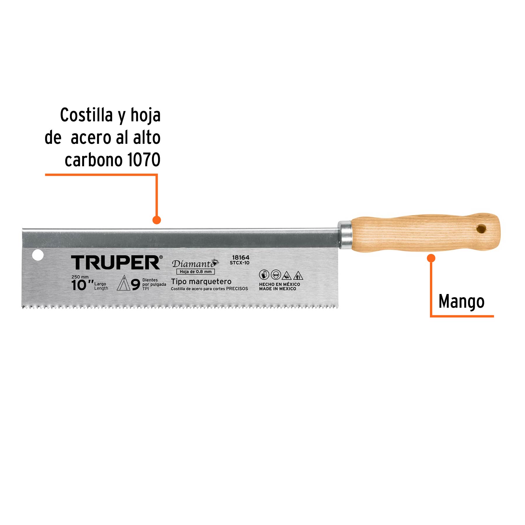 Serrucho tipo marquetero 10', 9 DPP, Truper STCX-10 18164 MM00