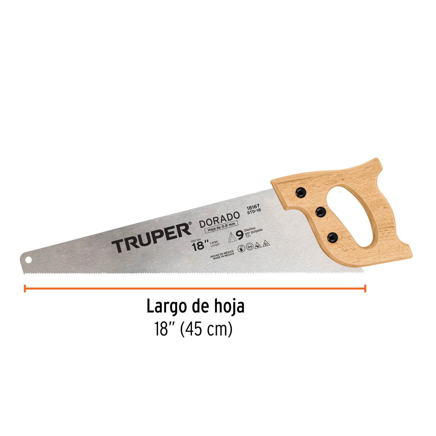 Serrucho 18' Dorado, 9 DPP, Truper STD-18 18167 MM00